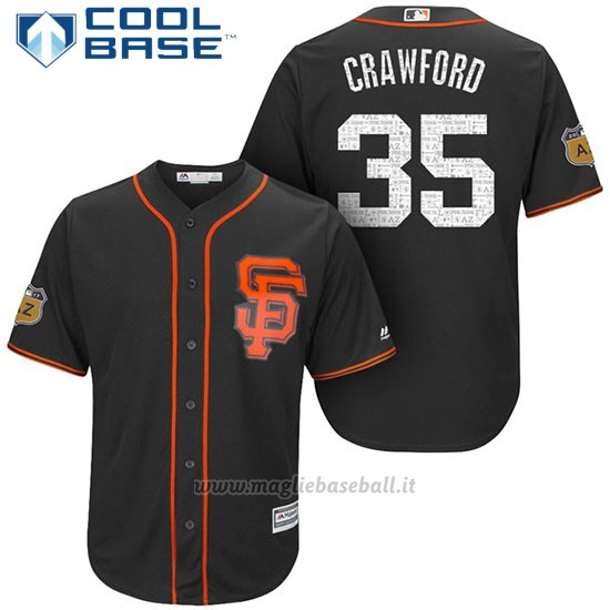 Maglia Baseball Uomo San Francisco Giants Brandon Crawford San Francisco Nero 2017 Allenamento Primaverile Cool Base Giocatore